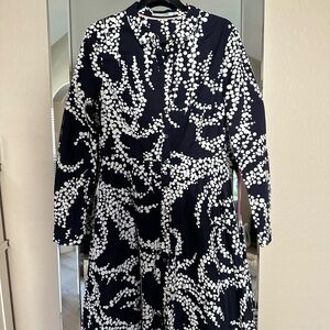Boden Navy and White Long Sleeve Dress